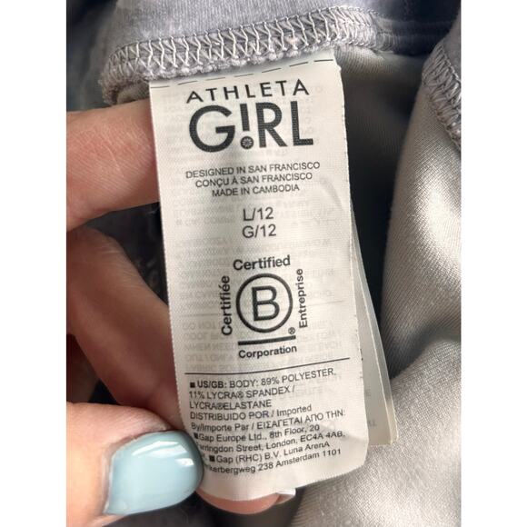 Athleta Girl High Rise Printed Chit Chat Leggings Workout Gray Lavender ‎ L/12 - Picture 8 of 10